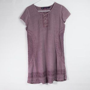 Model France Lagenlook purple tie back tunic